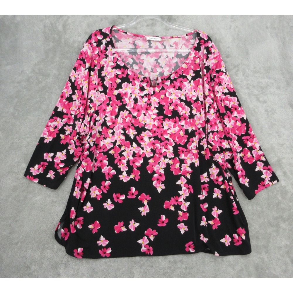 Calvin Klein Top Womens Size 3X Floral Artsy Art to Wear Pink Knit Office Career